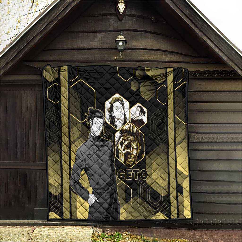 Suguru Geto Jujutsu Kaisen Gold Hexagon Design Quilt with Multiple Expressions and Manga Style Art - The Mazicc