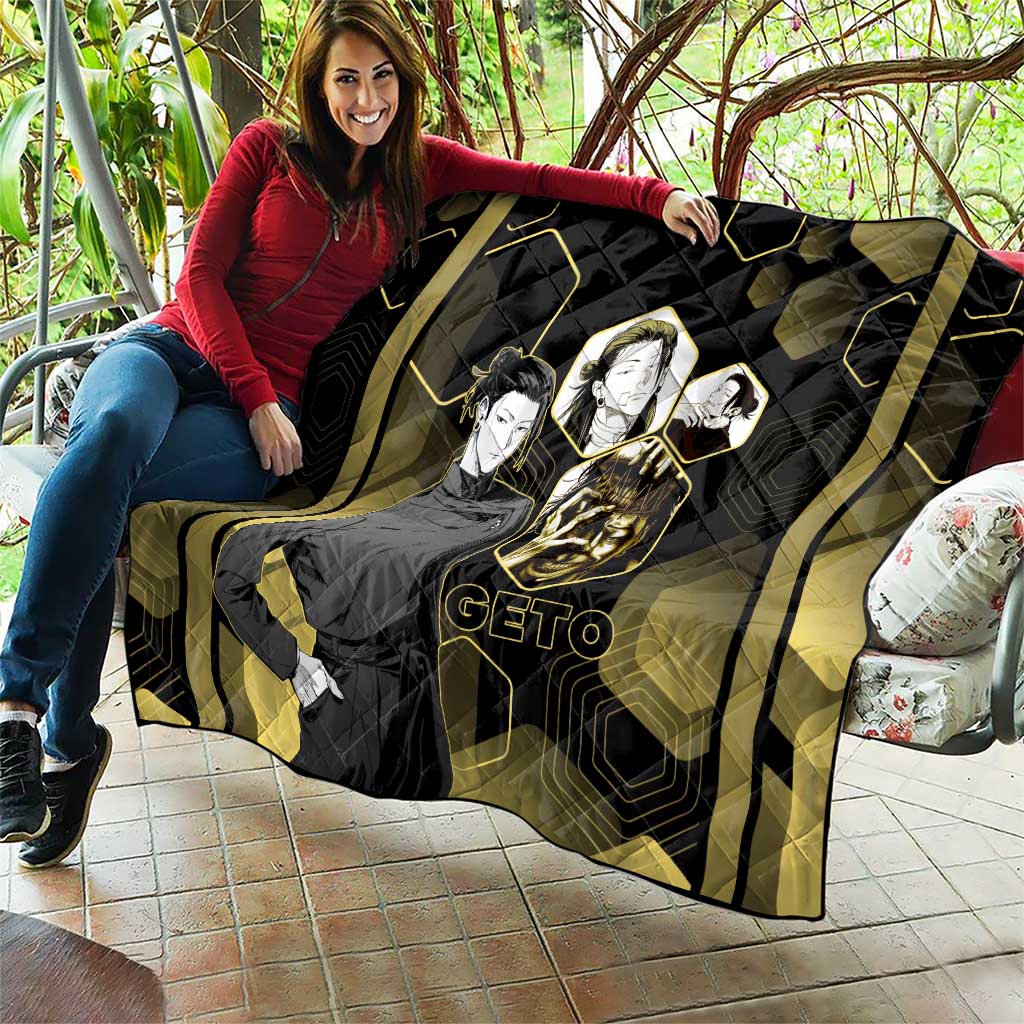 Suguru Geto Jujutsu Kaisen Gold Hexagon Design Quilt with Multiple Expressions and Manga Style Art - The Mazicc