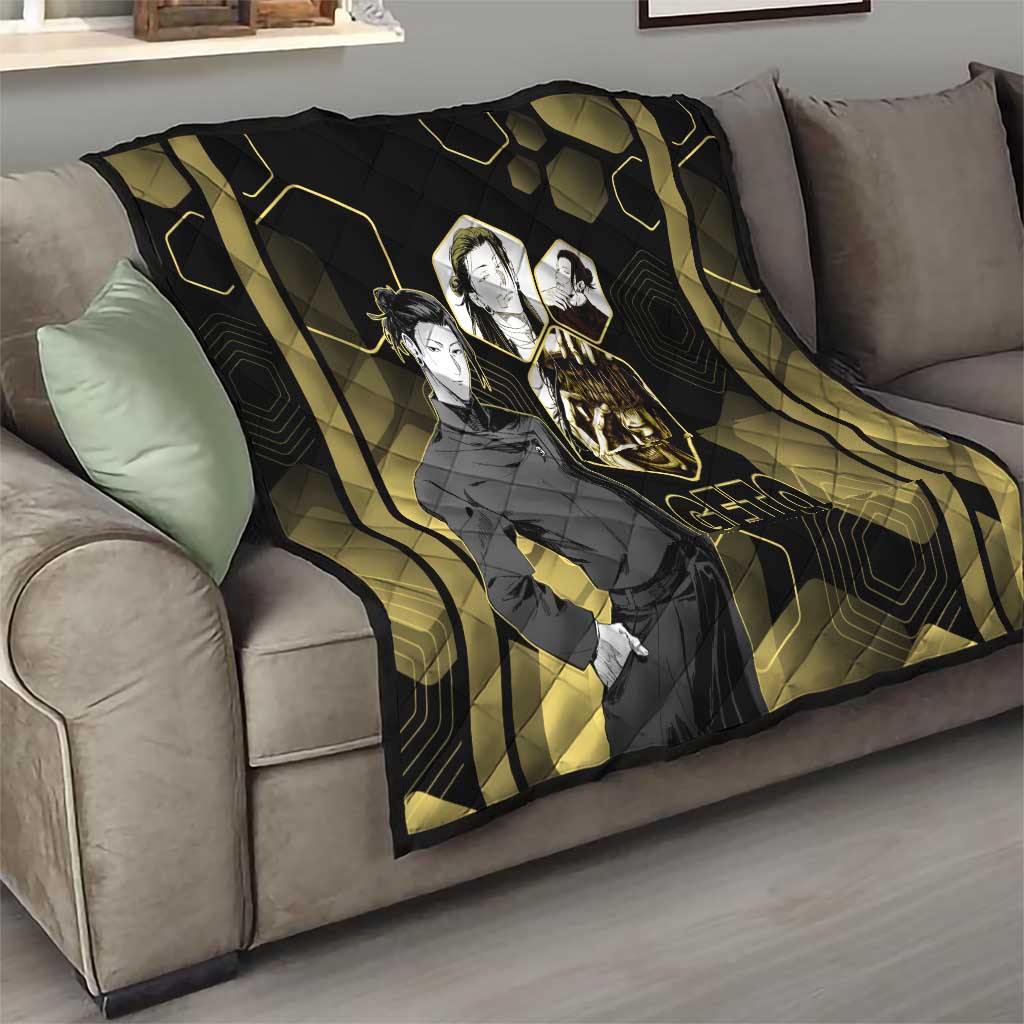 Suguru Geto Jujutsu Kaisen Gold Hexagon Design Quilt with Multiple Expressions and Manga Style Art - The Mazicc
