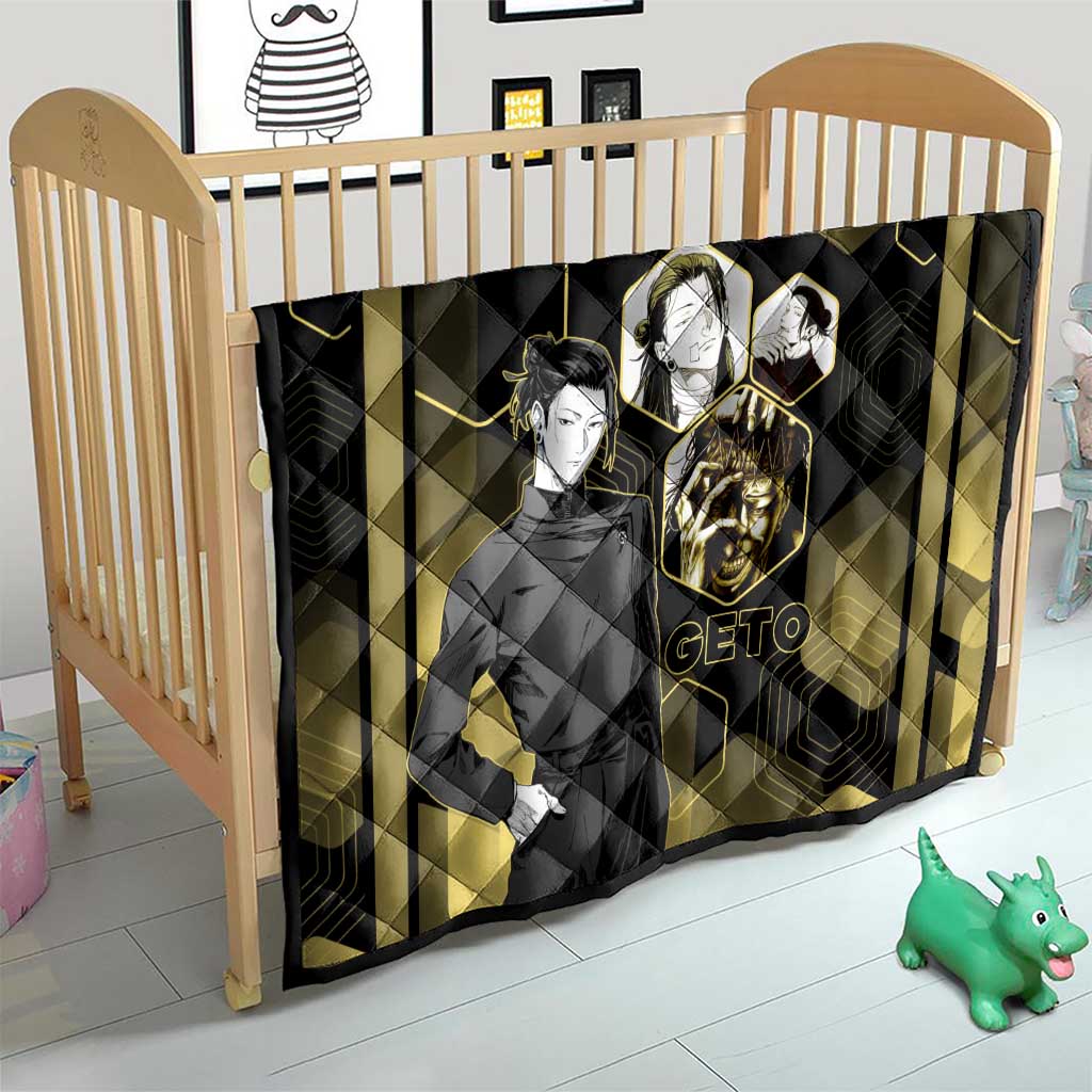 Suguru Geto Jujutsu Kaisen Gold Hexagon Design Quilt with Multiple Expressions and Manga Style Art - The Mazicc