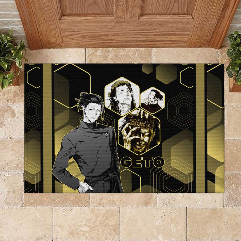 Suguru Geto Jujutsu Kaisen Gold Hexagon Design Rubber Doormat with Multiple Expressions and Manga Style Art - The Mazicc