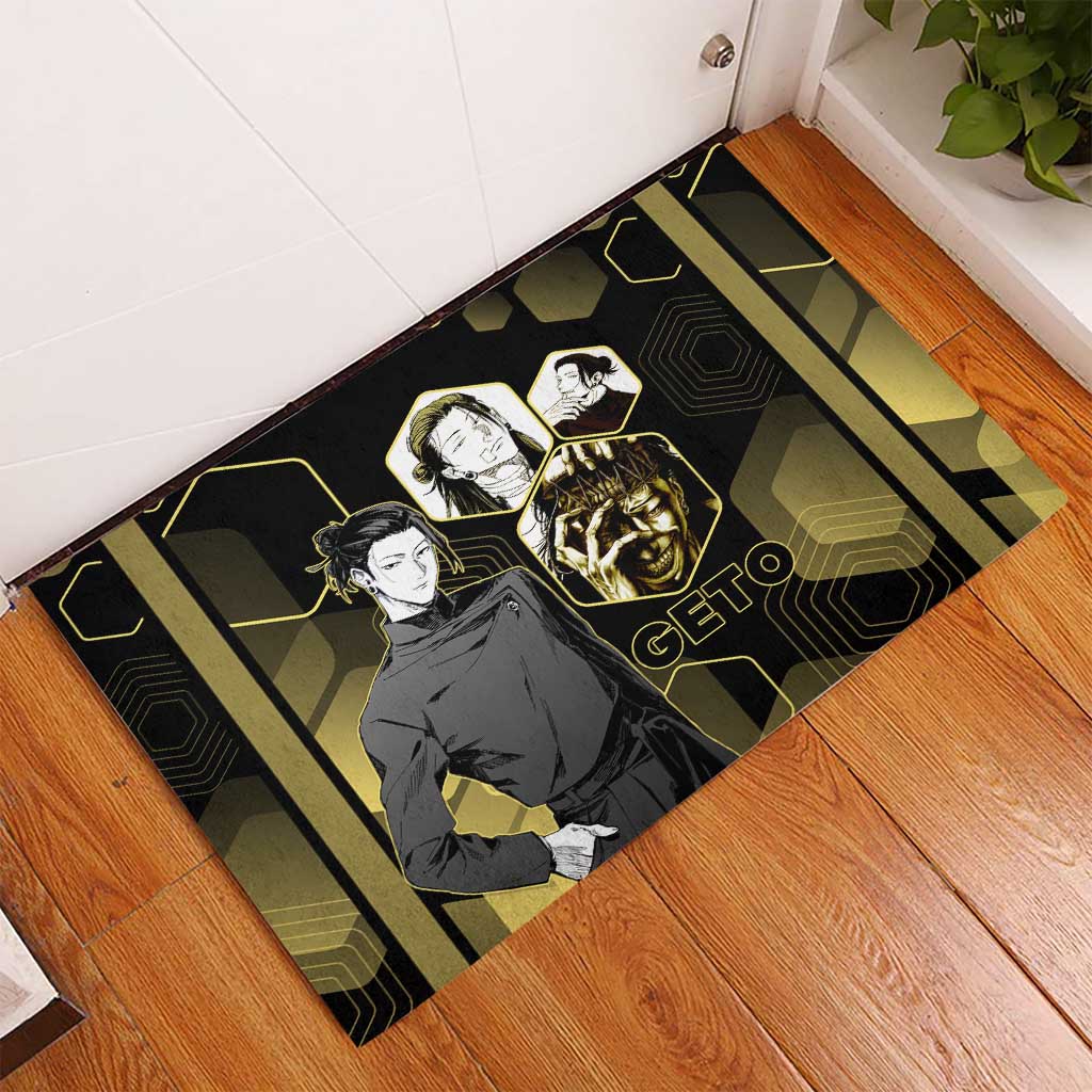 Suguru Geto Jujutsu Kaisen Gold Hexagon Design Rubber Doormat with Multiple Expressions and Manga Style Art - The Mazicc
