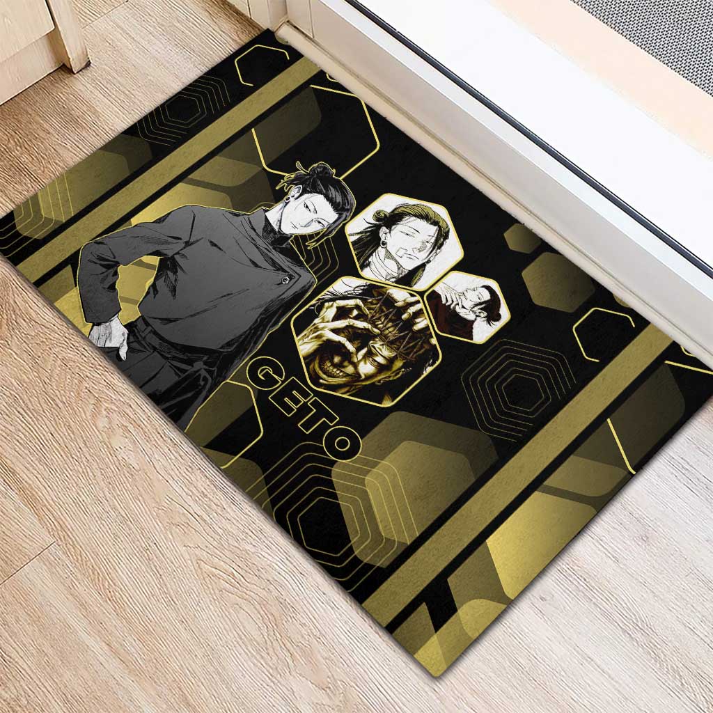 Suguru Geto Jujutsu Kaisen Gold Hexagon Design Rubber Doormat with Multiple Expressions and Manga Style Art - The Mazicc