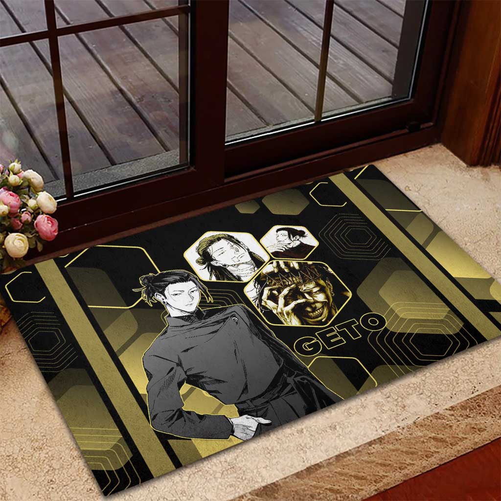 Suguru Geto Jujutsu Kaisen Gold Hexagon Design Rubber Doormat with Multiple Expressions and Manga Style Art - The Mazicc