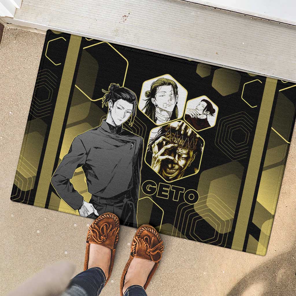 Suguru Geto Jujutsu Kaisen Gold Hexagon Design Rubber Doormat with Multiple Expressions and Manga Style Art - The Mazicc