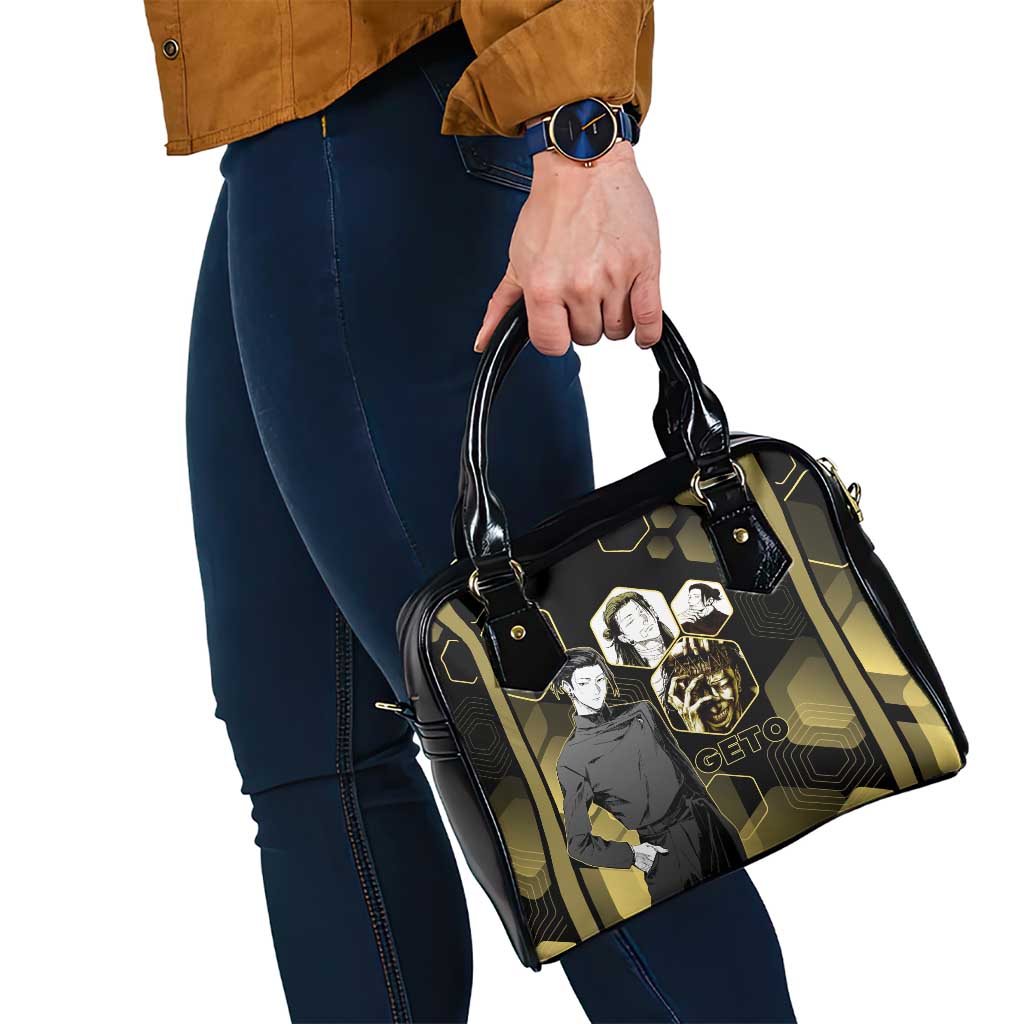 Suguru Geto Jujutsu Kaisen Gold Hexagon Design Shoulder Handbag with Multiple Expressions and Manga Style Art - The Mazicc