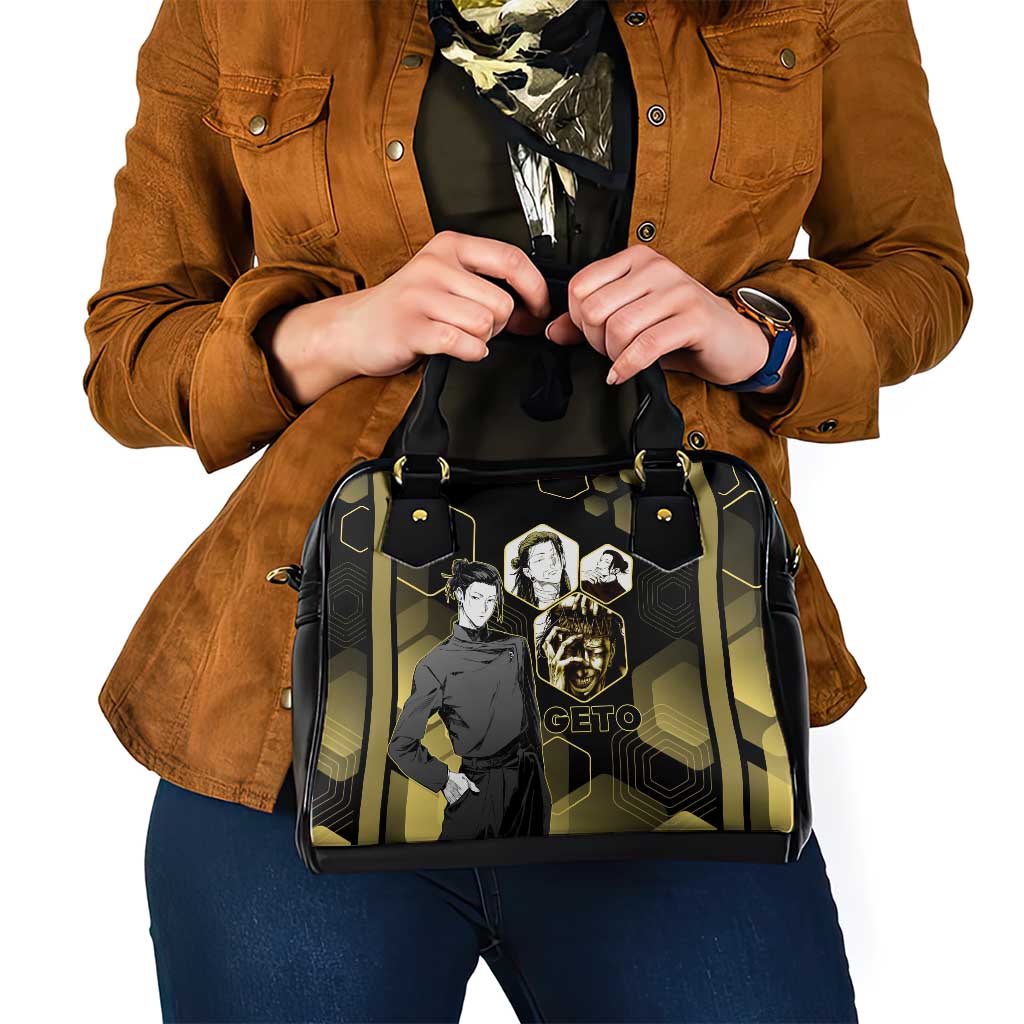 Suguru Geto Jujutsu Kaisen Gold Hexagon Design Shoulder Handbag with Multiple Expressions and Manga Style Art - The Mazicc