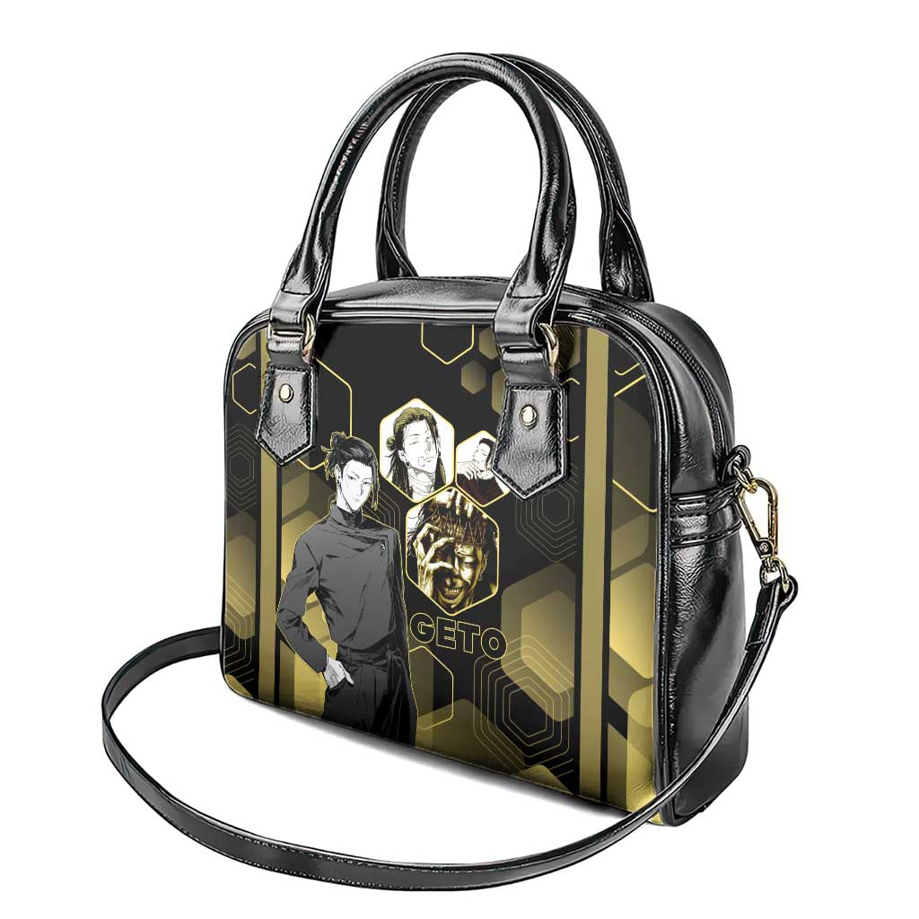Suguru Geto Jujutsu Kaisen Gold Hexagon Design Shoulder Handbag with Multiple Expressions and Manga Style Art - The Mazicc