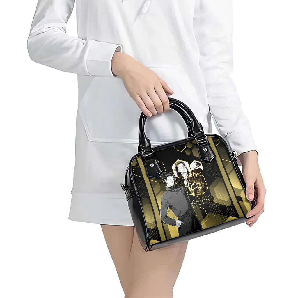 Suguru Geto Jujutsu Kaisen Gold Hexagon Design Shoulder Handbag with Multiple Expressions and Manga Style Art - The Mazicc