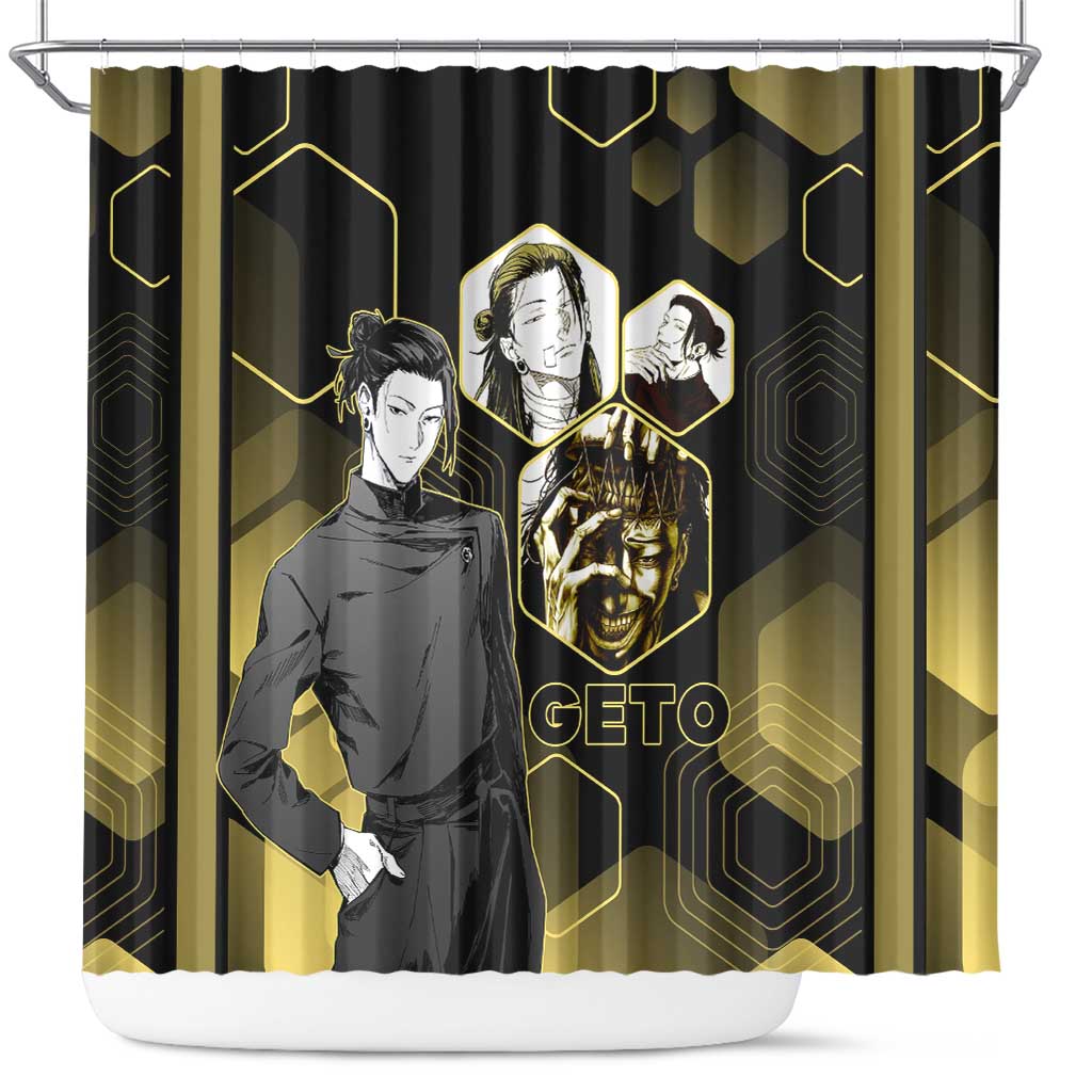 Suguru Geto Jujutsu Kaisen Gold Hexagon Design Shower Curtain with Multiple Expressions and Manga Style Art - The Mazicc