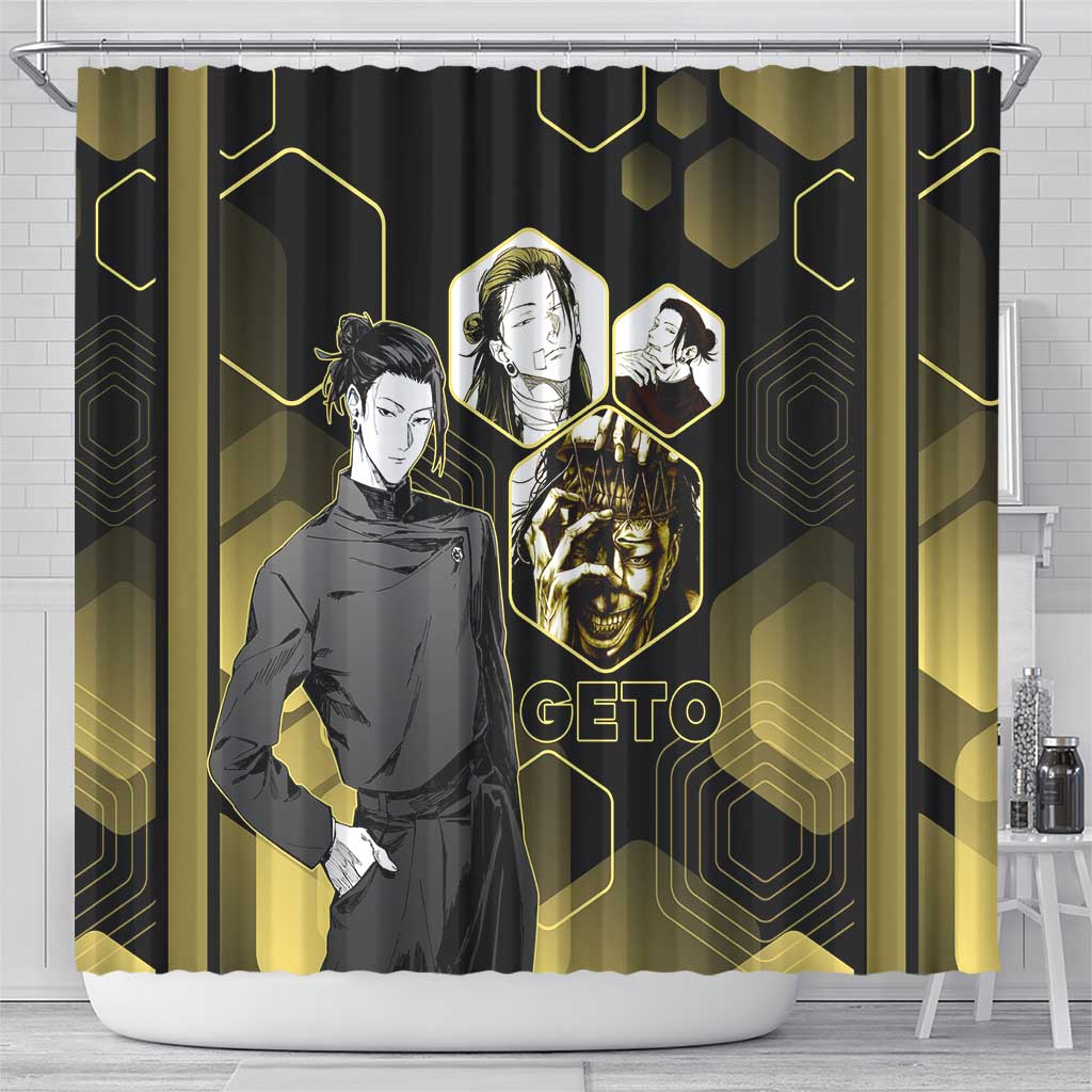 Suguru Geto Jujutsu Kaisen Gold Hexagon Design Shower Curtain with Multiple Expressions and Manga Style Art - The Mazicc