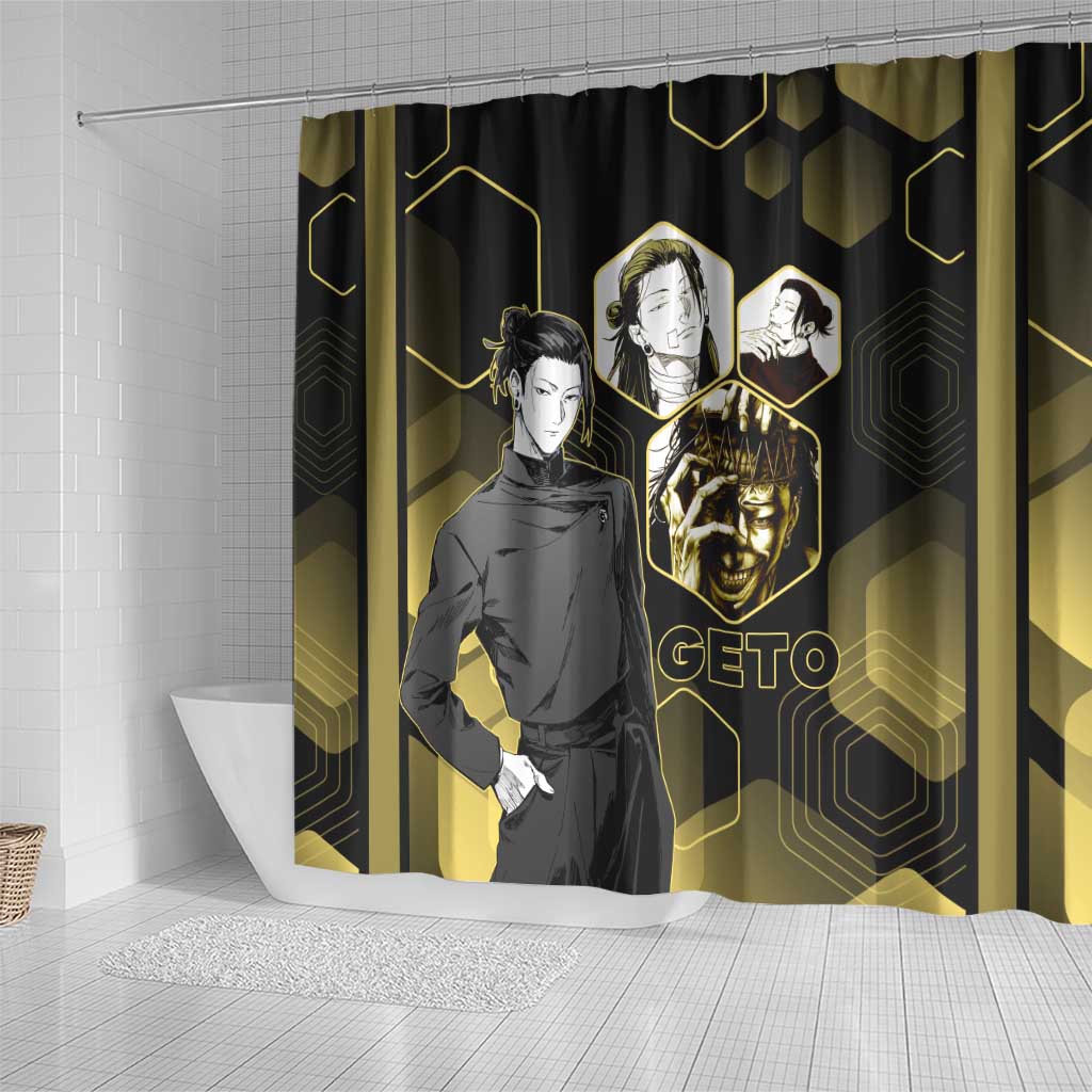Suguru Geto Jujutsu Kaisen Gold Hexagon Design Shower Curtain with Multiple Expressions and Manga Style Art - The Mazicc