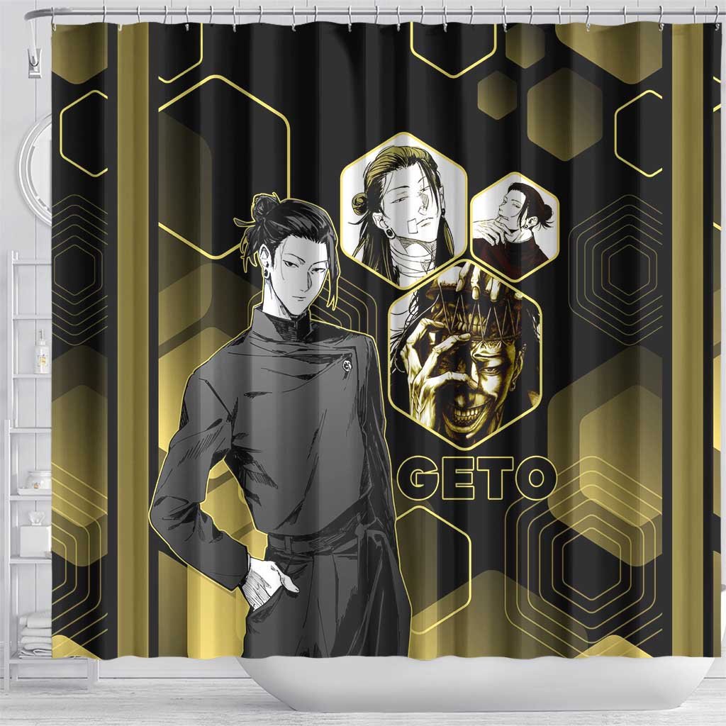 Suguru Geto Jujutsu Kaisen Gold Hexagon Design Shower Curtain with Multiple Expressions and Manga Style Art - The Mazicc