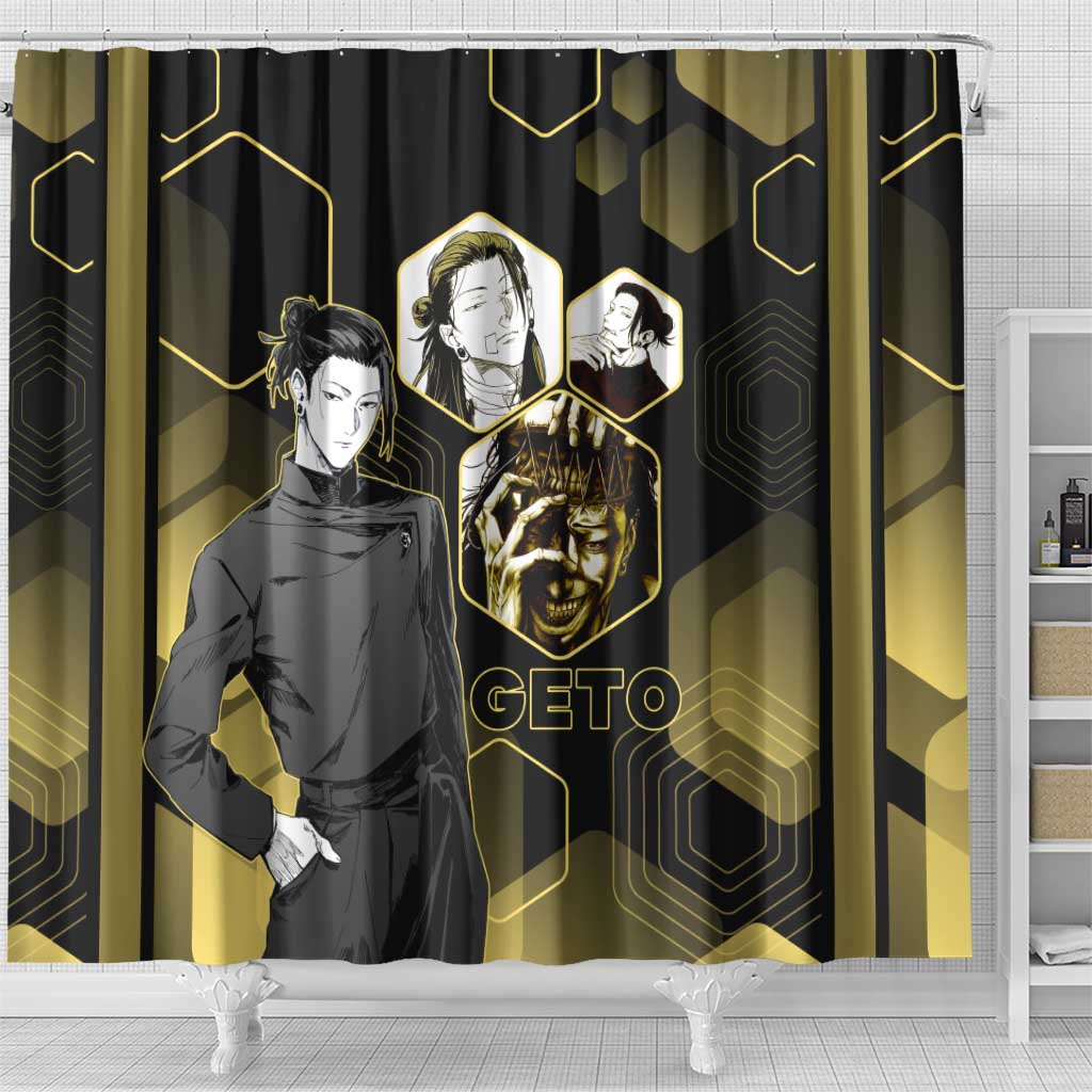 Suguru Geto Jujutsu Kaisen Gold Hexagon Design Shower Curtain with Multiple Expressions and Manga Style Art - The Mazicc