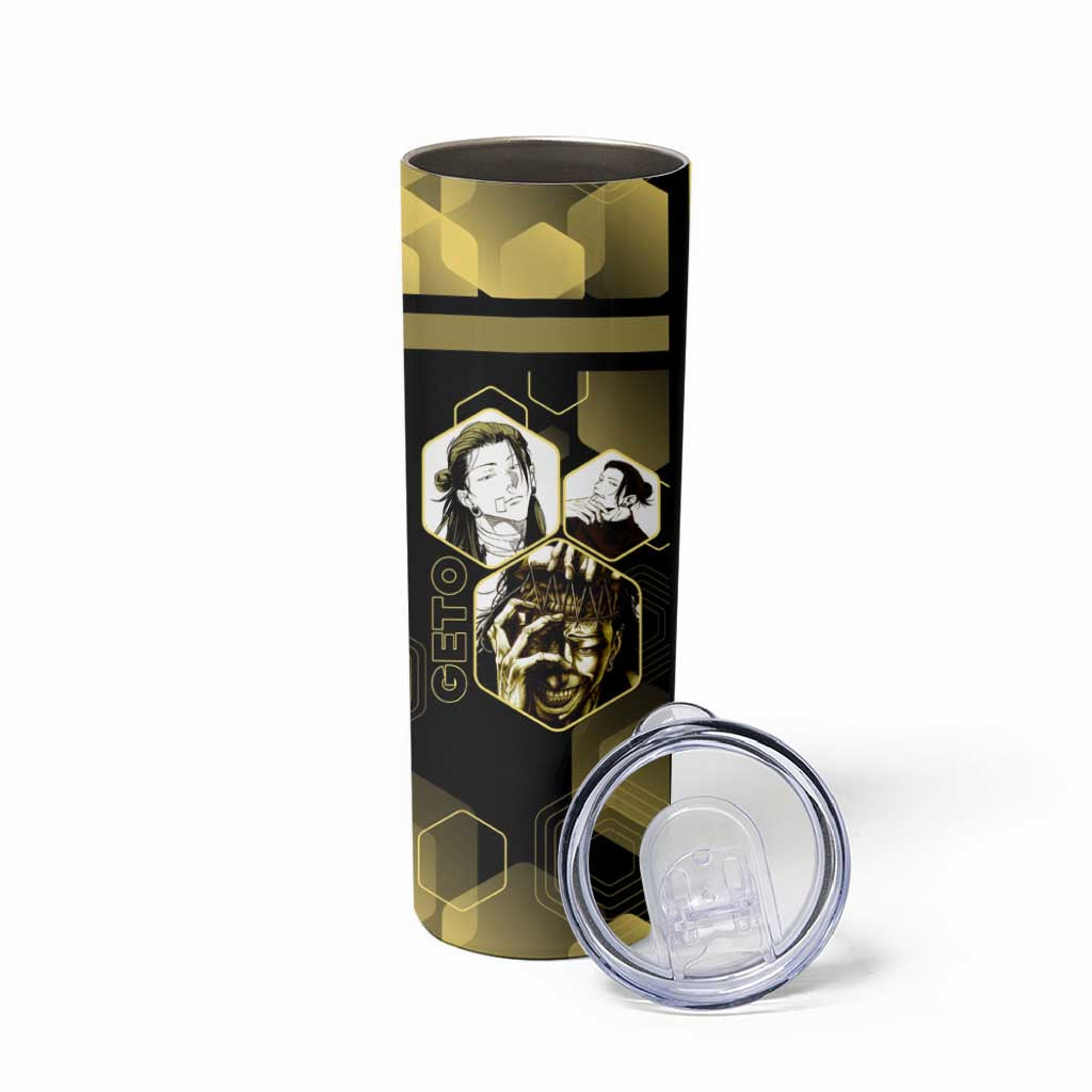 Suguru Geto Jujutsu Kaisen Gold Hexagon Design Skinny Tumbler with Multiple Expressions and Manga Style Art - The Mazicc