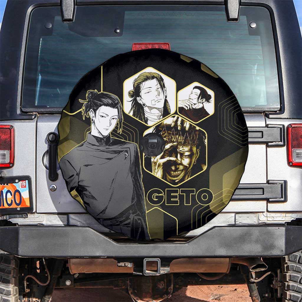 Suguru Geto Jujutsu Kaisen Gold Hexagon Design Spare Tire Cover with Multiple Expressions and Manga Style Art - The Mazicc