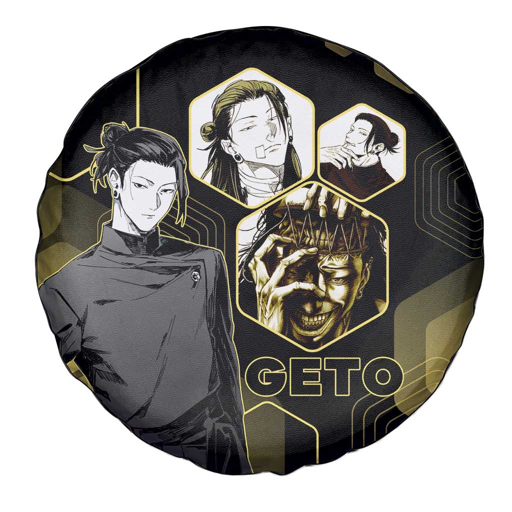 Suguru Geto Jujutsu Kaisen Gold Hexagon Design Spare Tire Cover with Multiple Expressions and Manga Style Art - The Mazicc