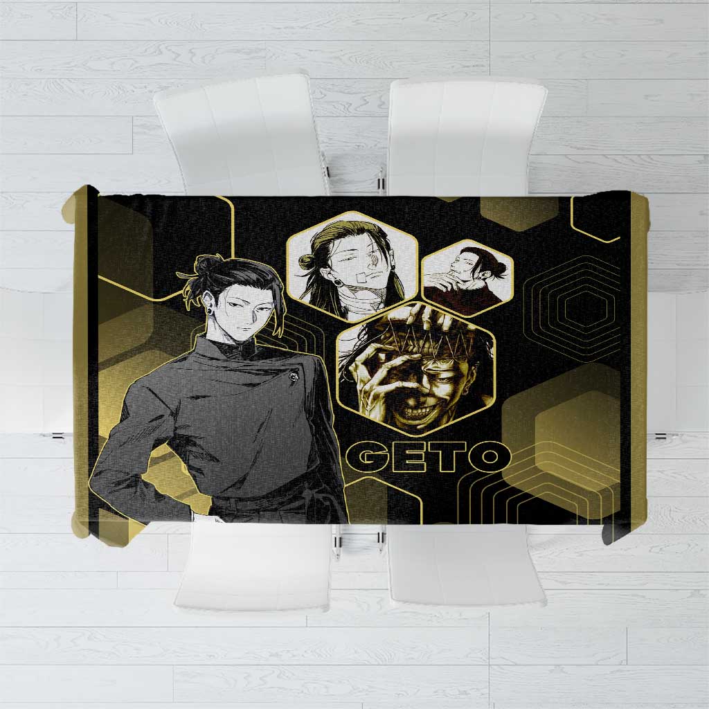 Suguru Geto Jujutsu Kaisen Gold Hexagon Design Tablecloth with Multiple Expressions and Manga Style Art - The Mazicc