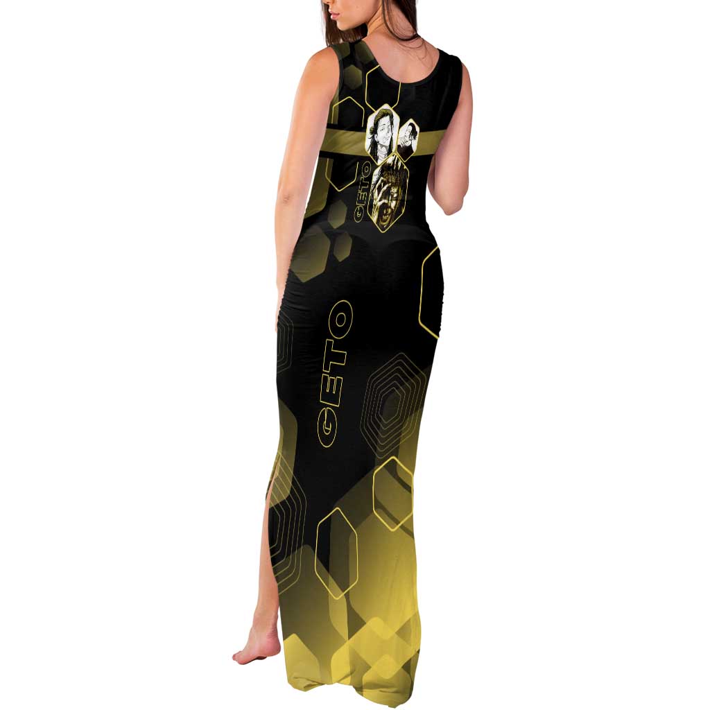 Suguru Geto Jujutsu Kaisen Gold Hexagon Design Tank Maxi Dress with Multiple Expressions and Manga Style Art - The Mazicc