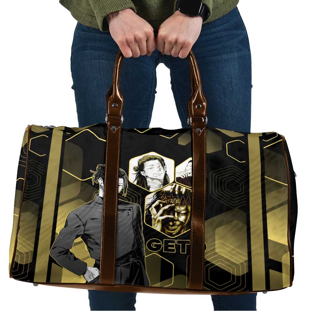 Suguru Geto Jujutsu Kaisen Gold Hexagon Design Travel Bag with Multiple Expressions and Manga Style Art - The Mazicc
