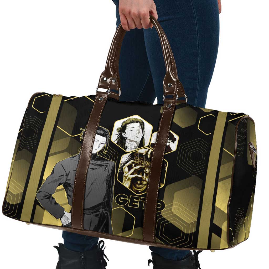 Suguru Geto Jujutsu Kaisen Gold Hexagon Design Travel Bag with Multiple Expressions and Manga Style Art - The Mazicc