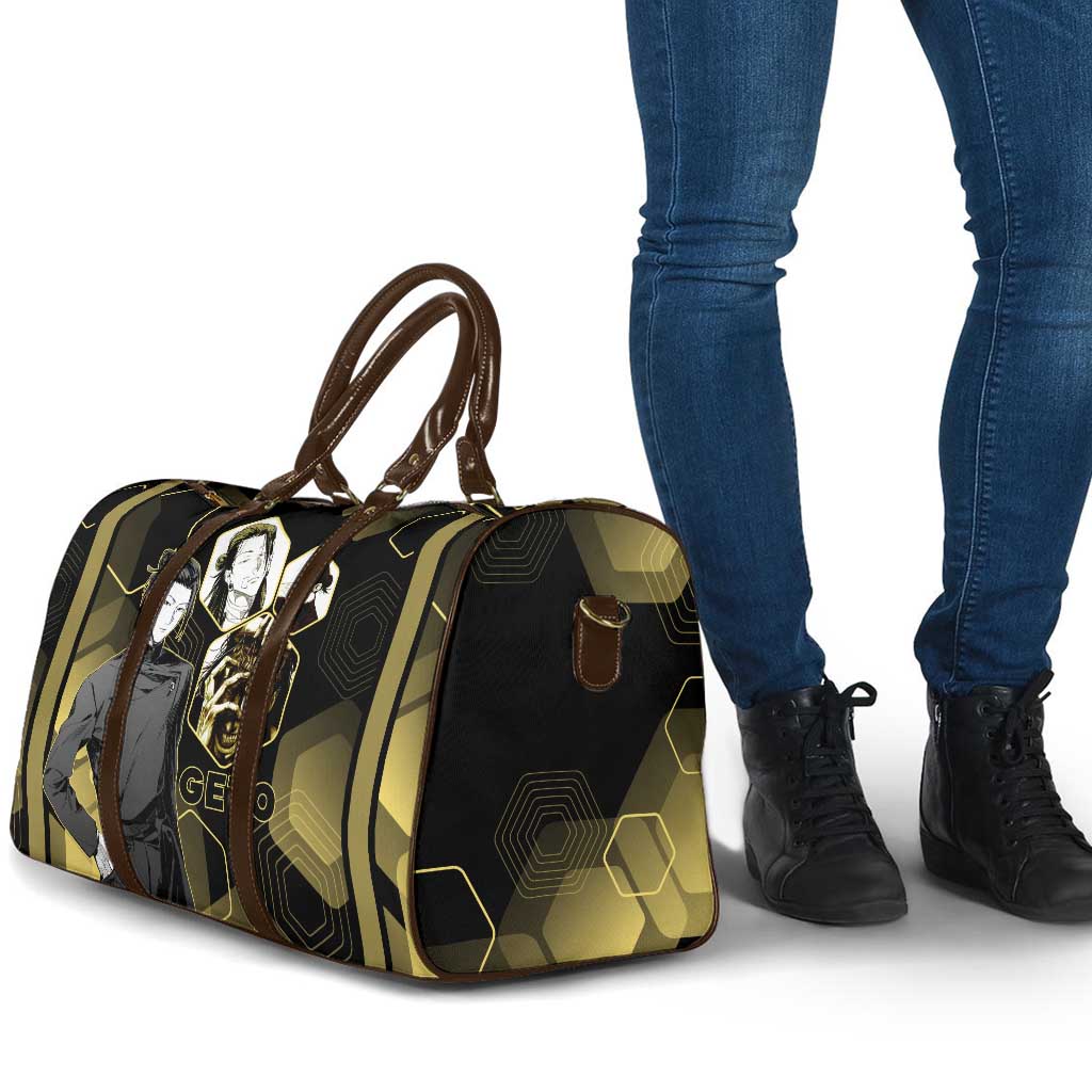Suguru Geto Jujutsu Kaisen Gold Hexagon Design Travel Bag with Multiple Expressions and Manga Style Art - The Mazicc
