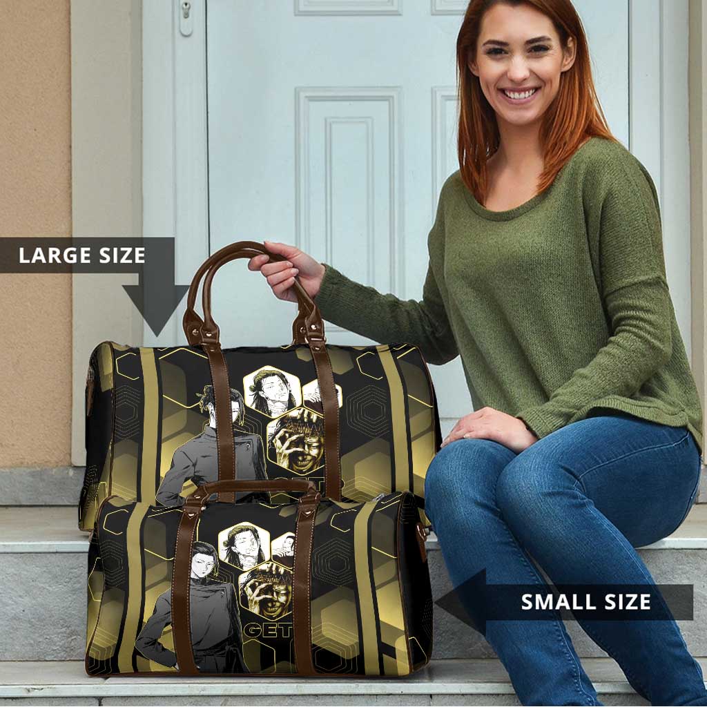 Suguru Geto Jujutsu Kaisen Gold Hexagon Design Travel Bag with Multiple Expressions and Manga Style Art - The Mazicc
