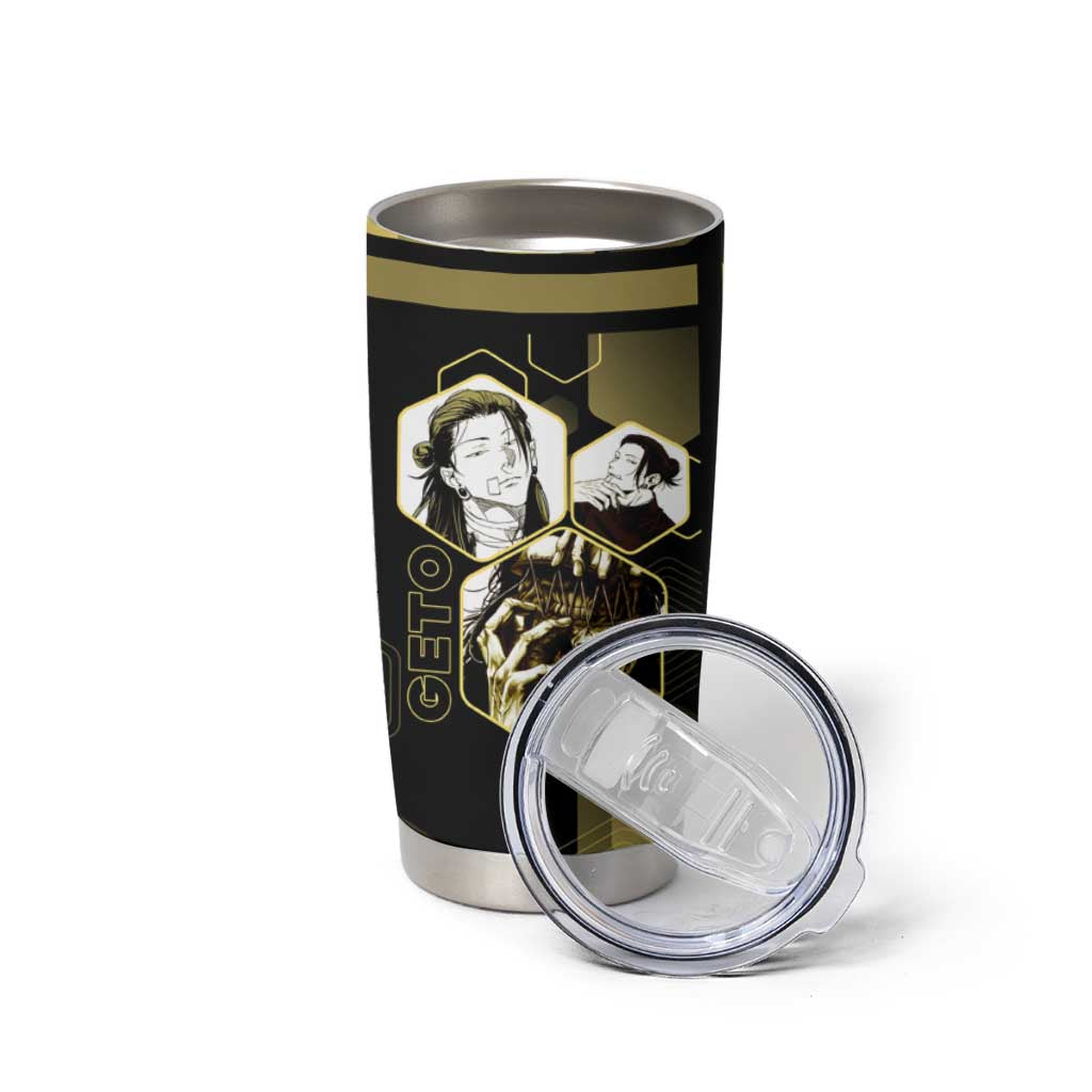 Suguru Geto Jujutsu Kaisen Gold Hexagon Design Tumbler Cup with Multiple Expressions and Manga Style Art - The Mazicc