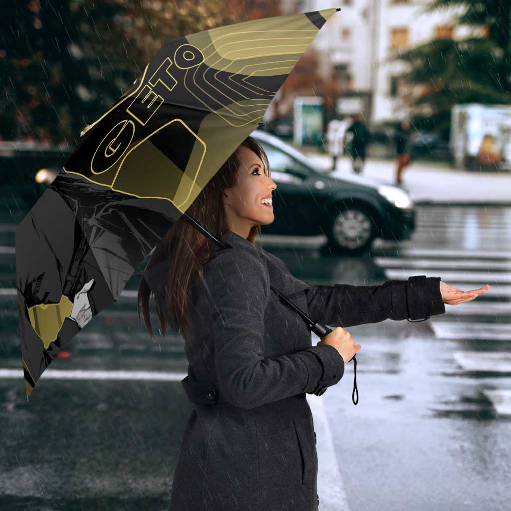 Suguru Geto Jujutsu Kaisen Gold Hexagon Design Umbrella with Multiple Expressions and Manga Style Art - The Mazicc