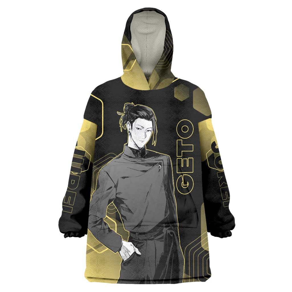 Suguru Geto Jujutsu Kaisen Gold Hexagon Design Wearable Blanket Hoodie with Multiple Expressions and Manga Style Art - The Mazicc