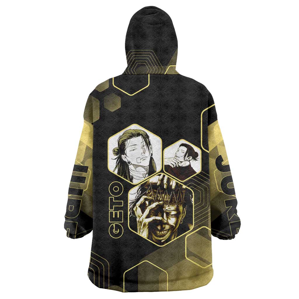 Suguru Geto Jujutsu Kaisen Gold Hexagon Design Wearable Blanket Hoodie with Multiple Expressions and Manga Style Art - The Mazicc