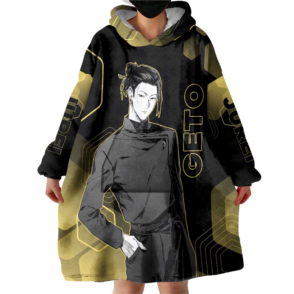 Suguru Geto Jujutsu Kaisen Gold Hexagon Design Wearable Blanket Hoodie with Multiple Expressions and Manga Style Art - The Mazicc