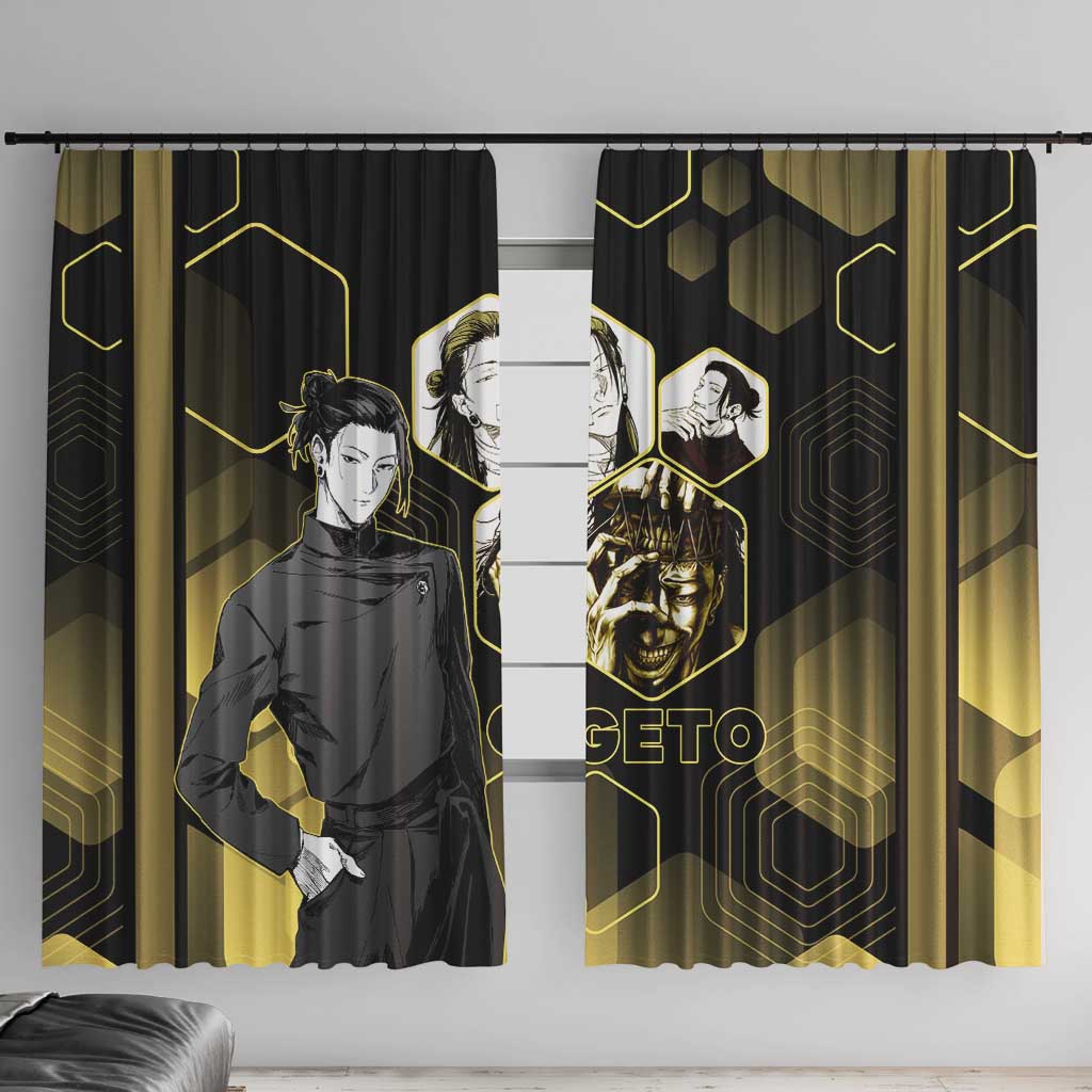 Suguru Geto Jujutsu Kaisen Gold Hexagon Design Window Curtain with Multiple Expressions and Manga Style Art - The Mazicc