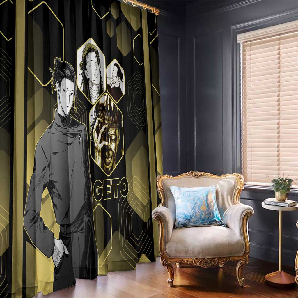 Suguru Geto Jujutsu Kaisen Gold Hexagon Design Window Curtain with Multiple Expressions and Manga Style Art - The Mazicc
