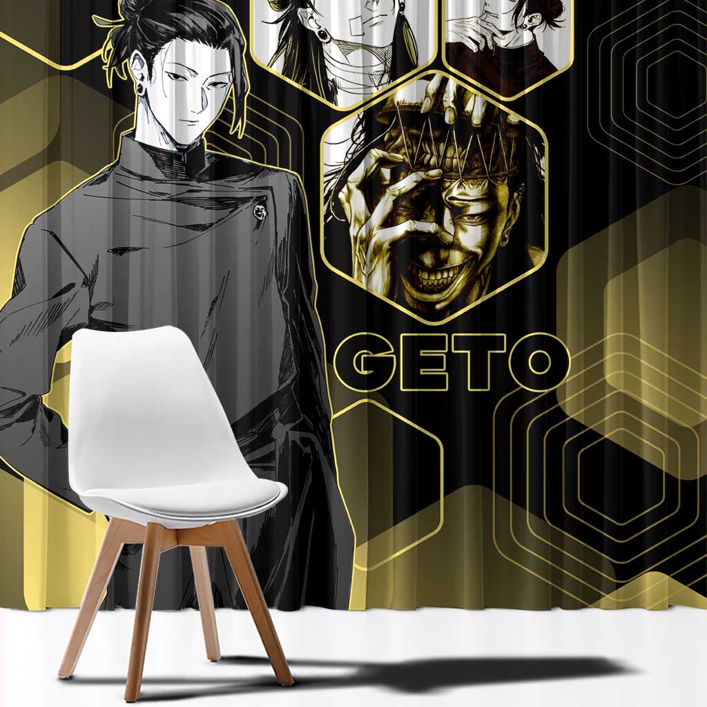 Suguru Geto Jujutsu Kaisen Gold Hexagon Design Window Curtain with Multiple Expressions and Manga Style Art - The Mazicc