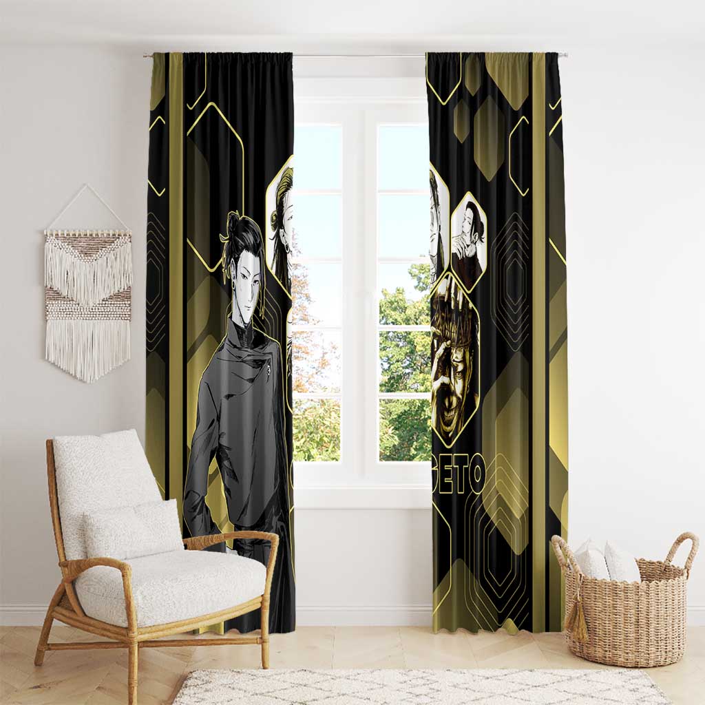 Suguru Geto Jujutsu Kaisen Gold Hexagon Design Window Curtain with Multiple Expressions and Manga Style Art - The Mazicc