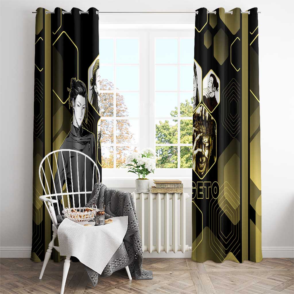 Suguru Geto Jujutsu Kaisen Gold Hexagon Design Window Curtain with Multiple Expressions and Manga Style Art - The Mazicc