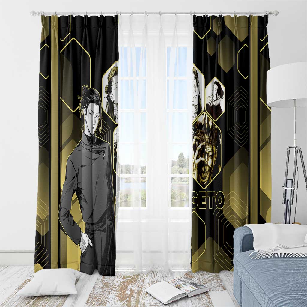Suguru Geto Jujutsu Kaisen Gold Hexagon Design Window Curtain with Multiple Expressions and Manga Style Art - The Mazicc