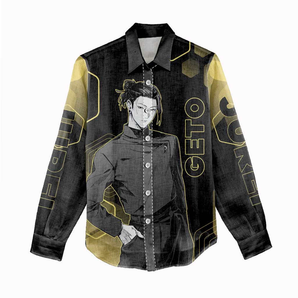 Suguru Geto Jujutsu Kaisen Gold Hexagon Design Women Casual Shirt with Multiple Expressions and Manga Style Art - The Mazicc