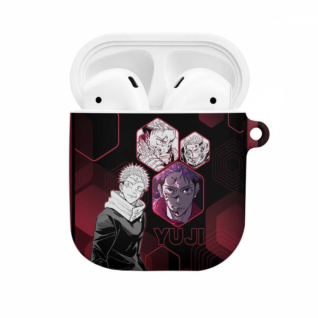 Yuji Itadori Jujutsu Kaisen Red Hexagon Design AirPods Case with Sukuna Transformation and Manga Style Art - The Mazicc