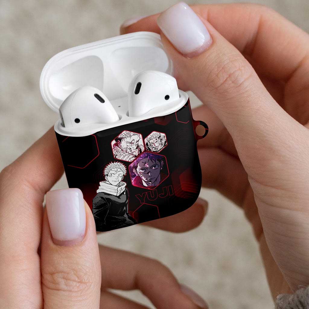 Yuji Itadori Jujutsu Kaisen Red Hexagon Design AirPods Case with Sukuna Transformation and Manga Style Art - The Mazicc