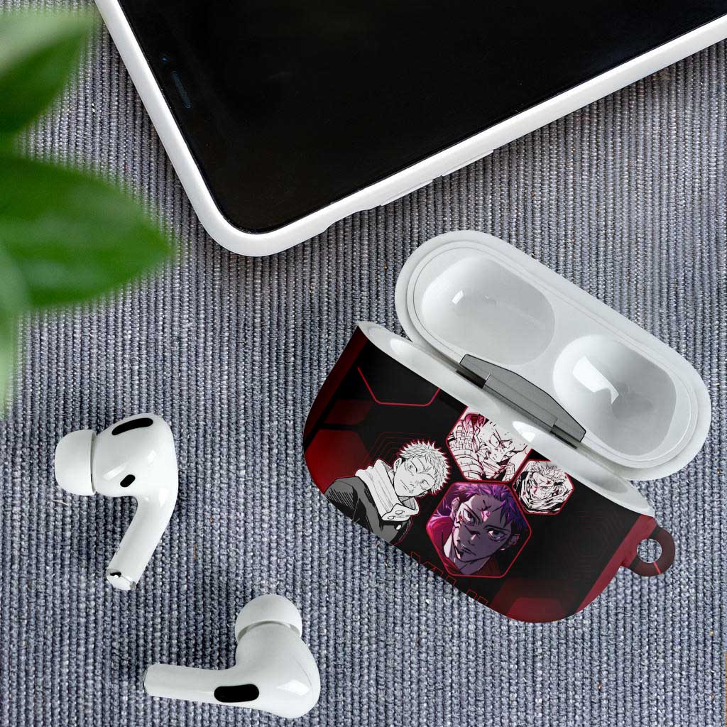 Yuji Itadori Jujutsu Kaisen Red Hexagon Design AirPods Case with Sukuna Transformation and Manga Style Art - The Mazicc