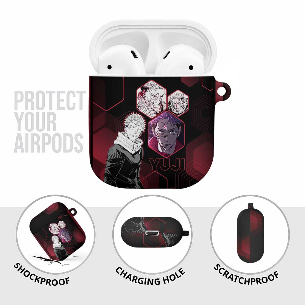 Yuji Itadori Jujutsu Kaisen Red Hexagon Design AirPods Case with Sukuna Transformation and Manga Style Art - The Mazicc