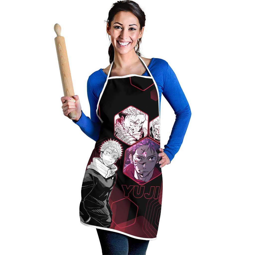 Yuji Itadori Jujutsu Kaisen Red Hexagon Design Apron with Sukuna Transformation and Manga Style Art - The Mazicc