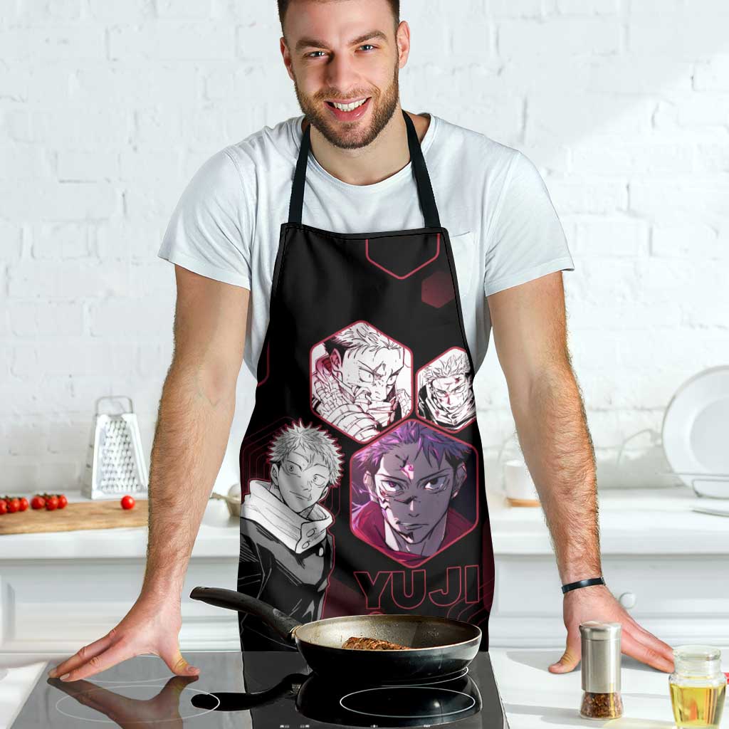 Yuji Itadori Jujutsu Kaisen Red Hexagon Design Apron with Sukuna Transformation and Manga Style Art - The Mazicc