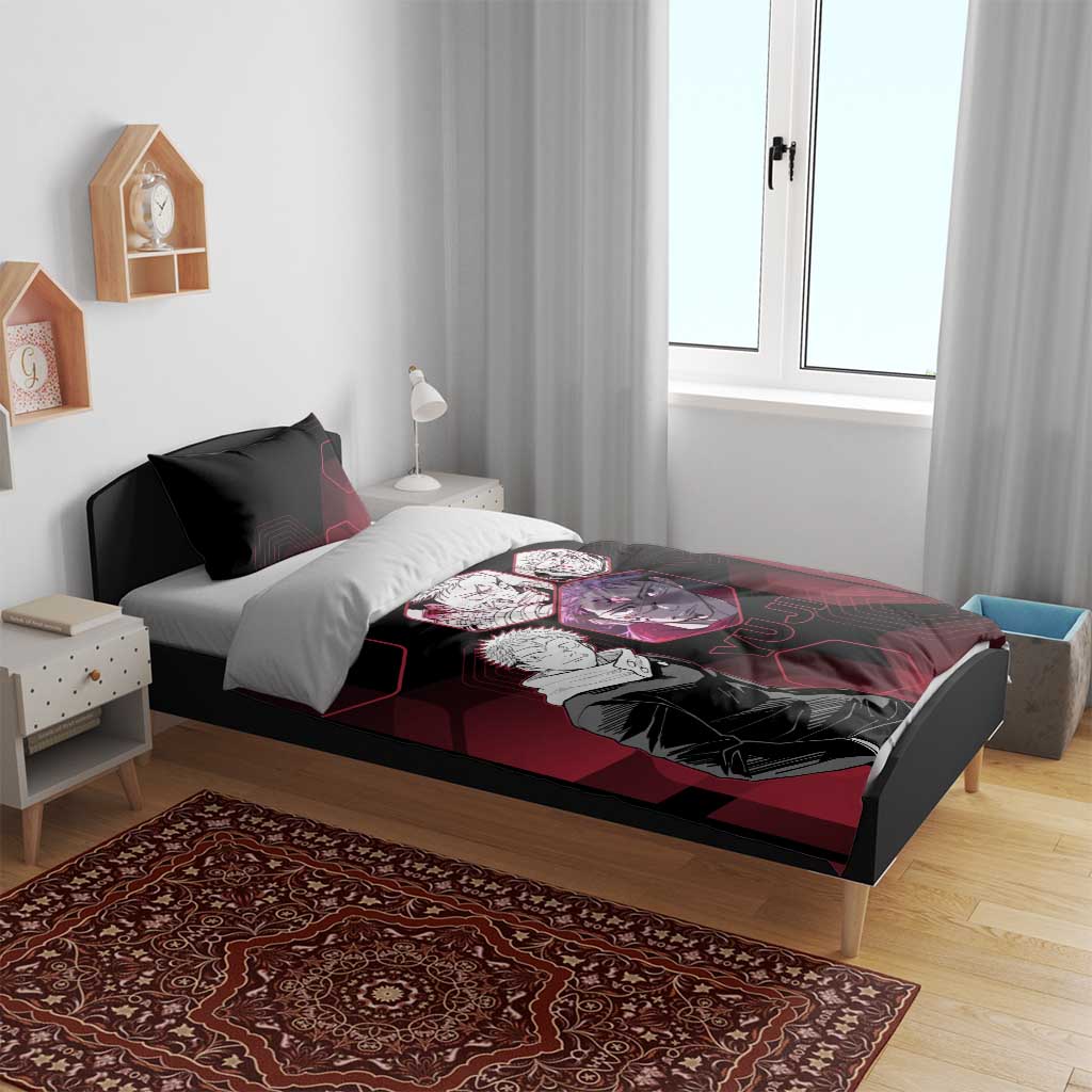 Yuji Itadori Jujutsu Kaisen Red Hexagon Design Bedding Set with Sukuna Transformation and Manga Style Art - The Mazicc