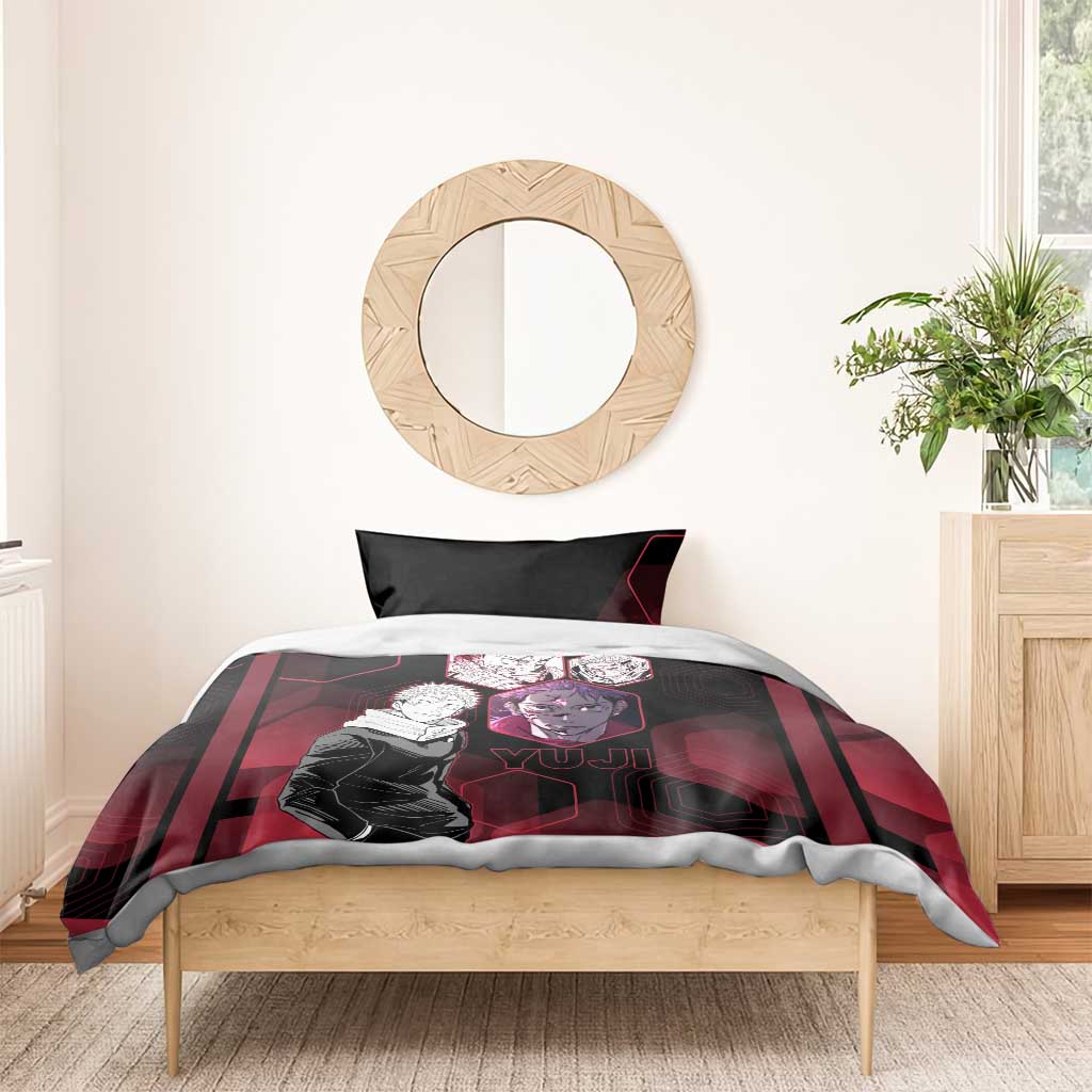 Yuji Itadori Jujutsu Kaisen Red Hexagon Design Bedding Set with Sukuna Transformation and Manga Style Art - The Mazicc