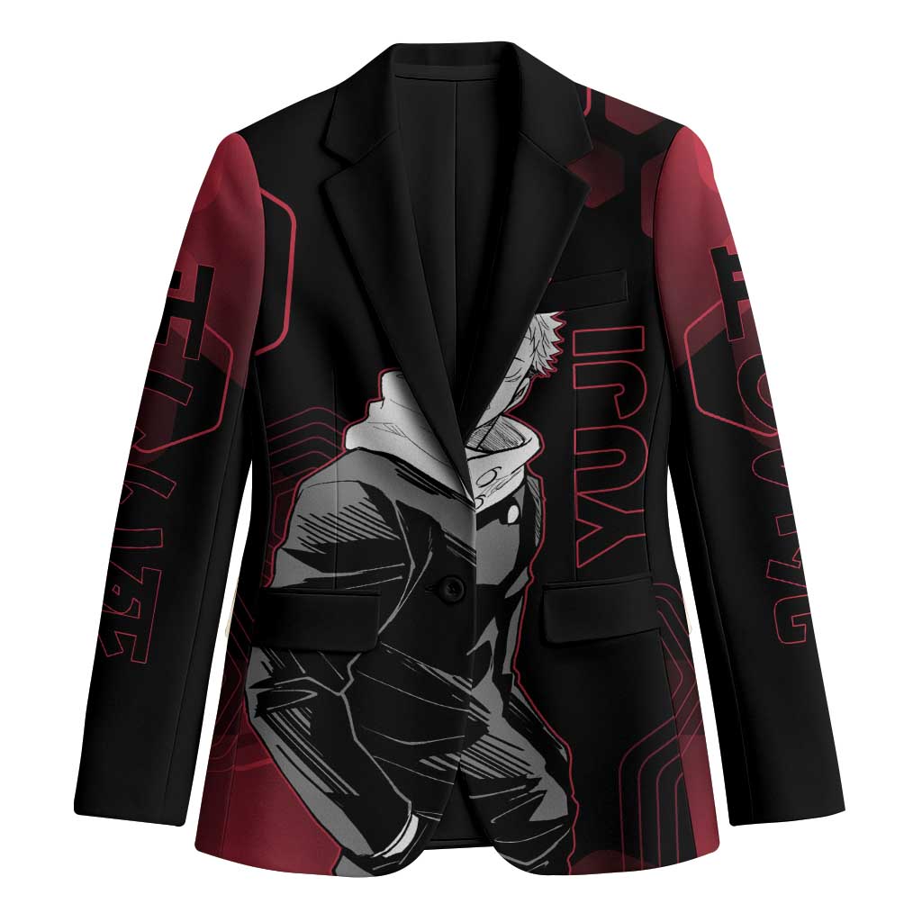 Yuji Itadori Jujutsu Kaisen Red Hexagon Design Blazer with Sukuna Transformation and Manga Style Art - The Mazicc