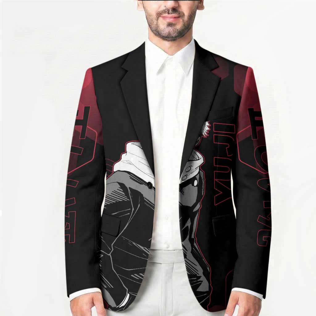 Yuji Itadori Jujutsu Kaisen Red Hexagon Design Blazer with Sukuna Transformation and Manga Style Art - The Mazicc