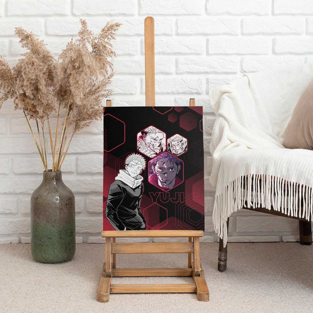 Yuji Itadori Jujutsu Kaisen Red Hexagon Design Canvas Wall Art with Sukuna Transformation and Manga Style Art - The Mazicc